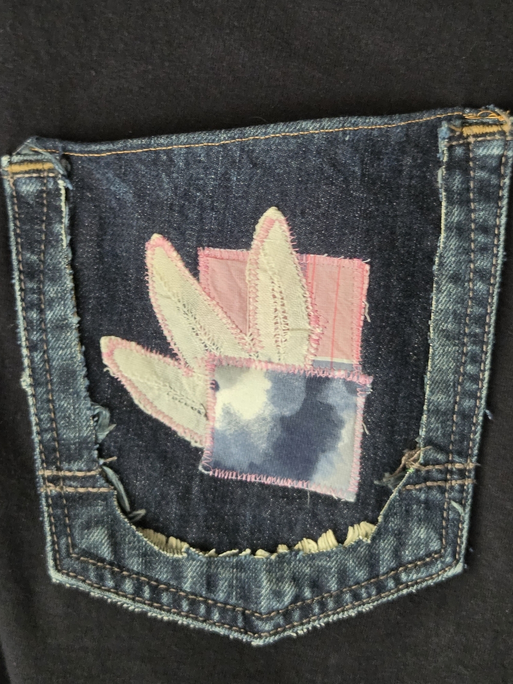 Upcycled Cropped Black Graphic Tee with Plaid Sleeve Contrast - Western Print - Picture 9 of 10